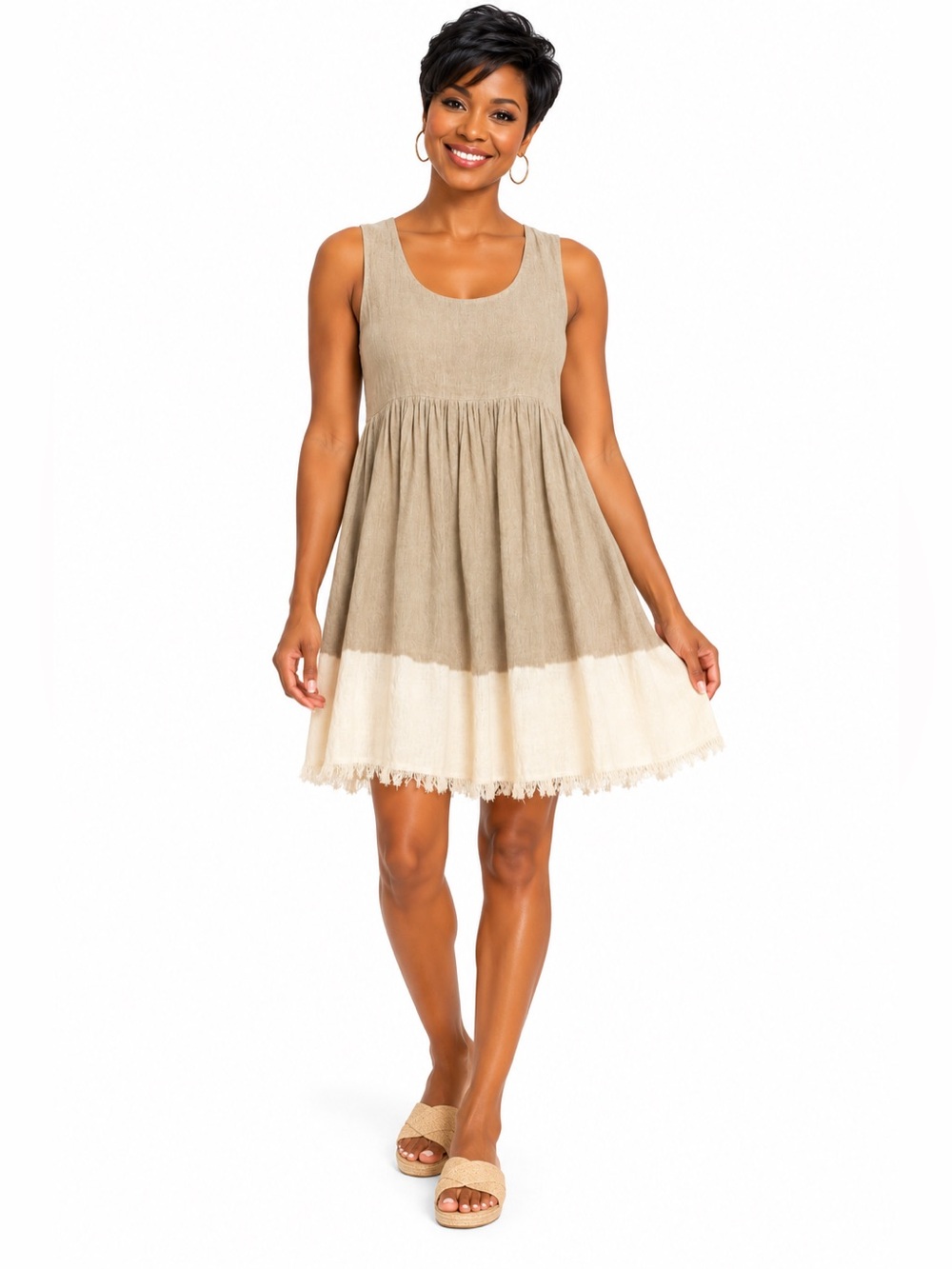 Express Dress Size S Beige Cream Babydoll Mini Frayed Hem NWT
